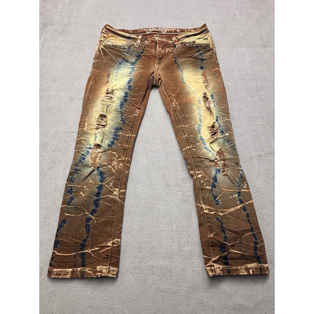 Robins Jean Mens 29 Brown Mud Wash Distressed Studded Straight Leg Jeans USA